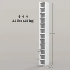 HOMCOM 204 CD Tall Narrow Media Storage Tower - White - 3