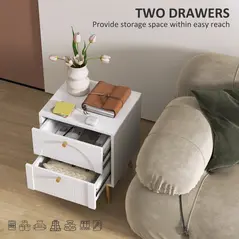 HOMCOM 2-Drawer Bedside Table Set of 2 - White - 5