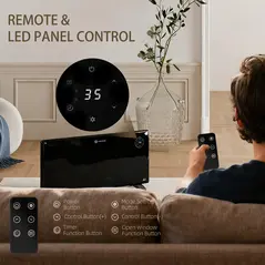 HOMCOM 2000W Electric Convector Heater, Freestanding or Wall Mounted, Space Heater with Adjustable Thermostat, Timer, Black - 9