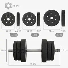HOMCOM 25KG Adjustable Weights Dumbbells Set, Dumbbell Hand Weights for Home Office Gym Body Fitness Lifting Training, Black - 3