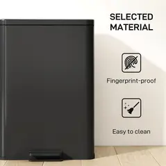 HOMCOM 20L Kitchen Bin with Soft-Close Lid and Stay-Open Function, Stainless Steel Pedal Bin with Removable Inner Bucket for Kitchen, Office, Home, Matte Black - 6