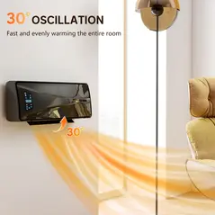 HOMCOM 2000W Ceramic Electric Heater with Fan, Adjustable Thermostat, Wall Mounted - Black - 6