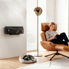 HOMCOM 2000W Ceramic Electric Heater with Fan, Adjustable Thermostat, Wall Mounted - Black - 2