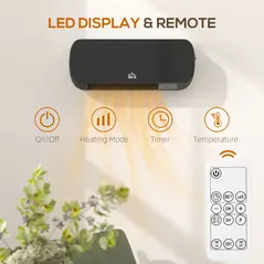 HOMCOM 2000W Wall Mounted Ceramic Space Heater, 10-49°C Temperature, Black - 5