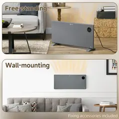 HOMCOM 2000W Electric Convector Heater, Freestanding or Wall Mounted, Space Heater with Adjustable Thermostat, Timer, Grey - 8