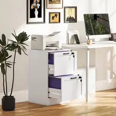 HOMCOM 2-Drawer Filing Cabinet with Lock - White - 2