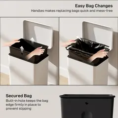 HOMCOM 20L Kitchen Bin with Soft-Close Lid and Stay-Open Function, Pedal Bin with Removable Inner Bucket for Kitchen, Office, Home, Cream - 7