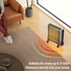 HOMCOM 2500W Oil Filled Radiator, 11 Fin, Portable Electric Heater with 3 Heat Settings, Safety Cut-Off and Wheels, Grey - 4