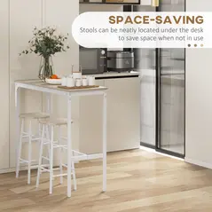 HOMCOM 3 Piece Bar Table Set with 2 Stools, Industrial Bar Table and Stool Set, Dining Table and Chair Set, Oak - 5