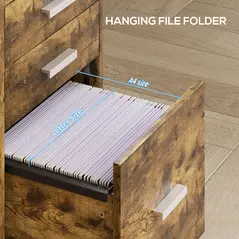 HOMCOM 3 Drawer Filing Cabinet, Rolling File Cabinet with Edged Top for Letter, A4 Size, Hanging File Folders, Rustic Brown - 5