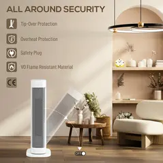 HOMCOM 2000W Ceramic Electric Heater with 3 Heat Settings, Timer - White - 7