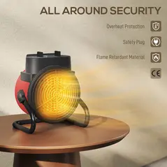 HOMCOM 2000W Portable Ceramic Electric Heater with Fan - Red - 7