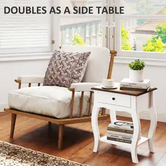 HOMCOM 2pcs Bedside Tables with Drawer, French Style Bedside Cabinets with Open Shelf for Bedroom, Living Room, White - 6