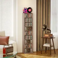 HOMCOM 260 Narrow CD Storage Unit - Natural Wood Finish - 2