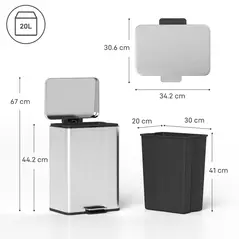 HOMCOM 20L Kitchen Bin with Soft-Close Lid and Stay-Open Function, Stainless Steel Pedal Bin with Removable Inner Bucket for Kitchen, Office, Home, Silver Tone - 3