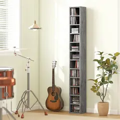 HOMCOM 204 CD Tall Narrow Media Storage Tower - Cement Grey - 2