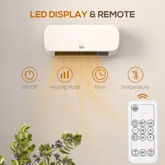 HOMCOM 2000W Wall Mounted Ceramic Space Heater, 10-49°C Temperature, White - 5