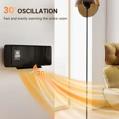 HOMCOM 2000W Ceramic Electric Heater with Fan, Adjustable Thermostat, Wall Mounted - Black - 6