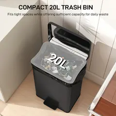 HOMCOM 20L Kitchen Bin with Soft-Close Lid and Stay-Open Function, Stainless Steel Pedal Bin with Removable Inner Bucket for Kitchen, Office, Home, Matte Black - 4