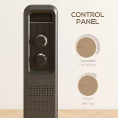 HOMCOM 2000W Oil Filled Radiator, 9 Fin, Portable Electric Heater with 3 Heat Settings, Safety Cut-Off and Wheels, Grey - 5