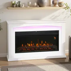 HOMCOM 2000W 5118 BTU Faux Flame Fireplace - White - 8