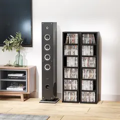 HOMCOM 204 CD Media Display Shelf Unit Set of 2 Blu-Ray Tower Rack w/ Adjustable Shelves Bookcase Storage Organiser, Black - 2