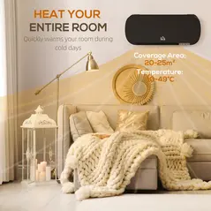 HOMCOM 2000W Wall Mounted Ceramic Space Heater, 10-49°C Temperature, Black - 6