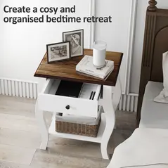 HOMCOM 2pcs Bedside Tables with Drawer, French Style Bedside Cabinets with Open Shelf for Bedroom, Living Room, White - 5