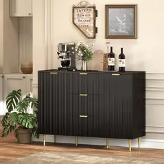 HOMCOM 2-Door Sideboard with 3 Drawers and Adjustable Shelves - Black - 9