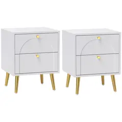 HOMCOM 2-Drawer Bedside Table Set of 2 - White - 1