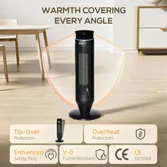 HOMCOM 21 Inch Space Heater, 1000W/2000W Ceramic Electric Heater and Fan, Overheating & Tip-Over Protection, 8H Timer, 42° Oscillation, Portable Heater for Home - 6