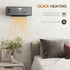 HOMCOM 2000W Ceramic Electric Heater with Fan, Adjustable Thermostat, Wall Mounted - Grey - 4