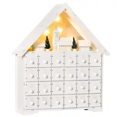 HOMCOM 24-Drawer Christmas Advent Calendar, Wooden Light-Up Traditional Decoration, Adults Kids Countdown Holiday House w/ Lights Handle White - 1
