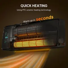 HOMCOM 2000W Ceramic Electric Heater with Fan, Adjustable Thermostat, Wall Mounted - Black - 4