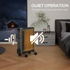 HOMCOM 2000W Oil Filled Radiator, 9 Fin, Portable Electric Heater with 3 Heat Settings, Safety Cut-Off and Wheels, Grey - 4