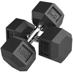 HOMCOM 2x15KG Rubber Hex Dumbbell Portable Hand Weights Dumbbell Home Gym - 1