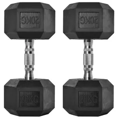 HOMCOM 2x20kg Rubber Hex Dumbbell Portable Hand Weights Dumbbell Home Gym Workout Fitness Hand Dumbbell - 1