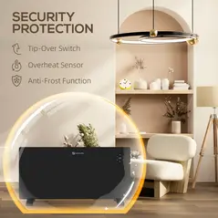HOMCOM 2000W Electric Convector Heater, Freestanding or Wall Mounted, Space Heater with Adjustable Thermostat, Timer, Black - 7