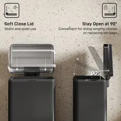 HOMCOM 20L Kitchen Bin with Soft-Close Lid and Stay-Open Function, Stainless Steel Pedal Bin with Removable Inner Bucket for Kitchen, Office, Home, Matte Black - 5