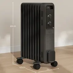 HOMCOM 2000W Oil Filled Radiator, 9 Fin, Portable Electric Heater with 3 Heat Settings, Safety Cut-Off and Wheels, Grey - 3