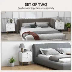 HOMCOM 2-Drawer Bedside Table Set of 2 - White - 4