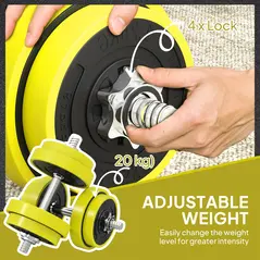 HOMCOM 20KGS 2-In-1 Dumbbell & Barbell Adjustable Set Strength Muscle Exercise Fitness Plate Bar Clamp Rod Home Gym Sports Area, Yellow - 6