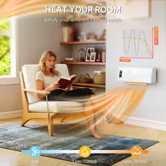 HOMCOM 2000W Ceramic Electric Heater with Fan, Adjustable Thermostat, Wall Mounted - White - 5