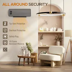 HOMCOM 2000W Ceramic Electric Heater with Fan, Adjustable Thermostat, Wall Mounted - Grey - 9