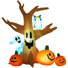HOMCOM 240cm Large Halloween Scary Lighting Inflatable Tree Ghost 3 Pumpkins Owl 4 LED Indoor Outdoor Holiday Decoration - 1