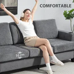HOMCOM 3 Seater Sofa with USB Ports & Cup Holders - Grey - 7