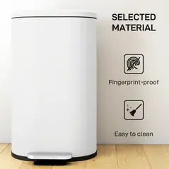 HOMCOM 30 L Modern Curved Kitchen Bin - Cream - 6