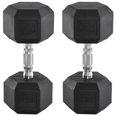 HOMCOM 2x17.5kg Rubber Hex Dumbbell Portable Hand Weights Dumbbell Home Gym Workout Fitness Hand Dumbbell - 1