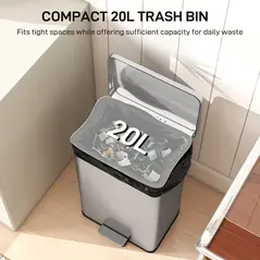 HOMCOM 20L Kitchen Bin with Soft-Close Lid and Stay-Open Function, Stainless Steel Pedal Bin with Removable Inner Bucket for Kitchen, Office, Home, Silver Tone - 4