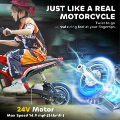 HOMCOM 24V Electric Motorbike 18km/h with Twist Grip Throttle, Enhanced Power and Extended Range - Red - 5